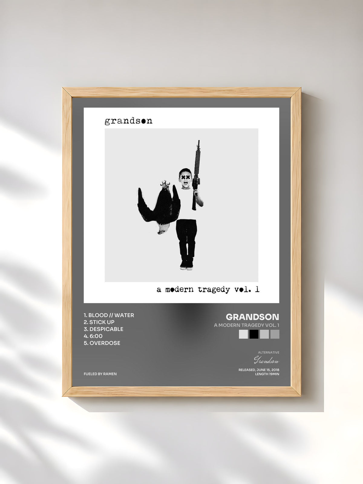 #bois Tableau de l'album a modern tragedy vol. 1 de Grandson, cadre en bois brut, imprimé et encadré en France