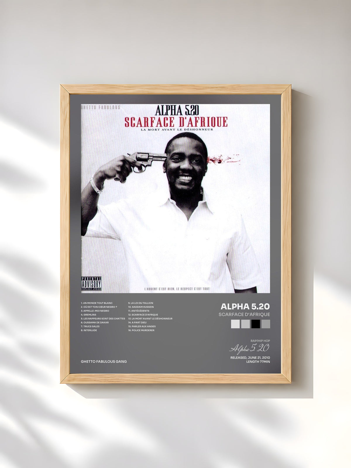 #bois Tableau de l'album Scarface d'Afrique de Alpha 5.20, cadre en bois brut, imprimé et encadré en France
