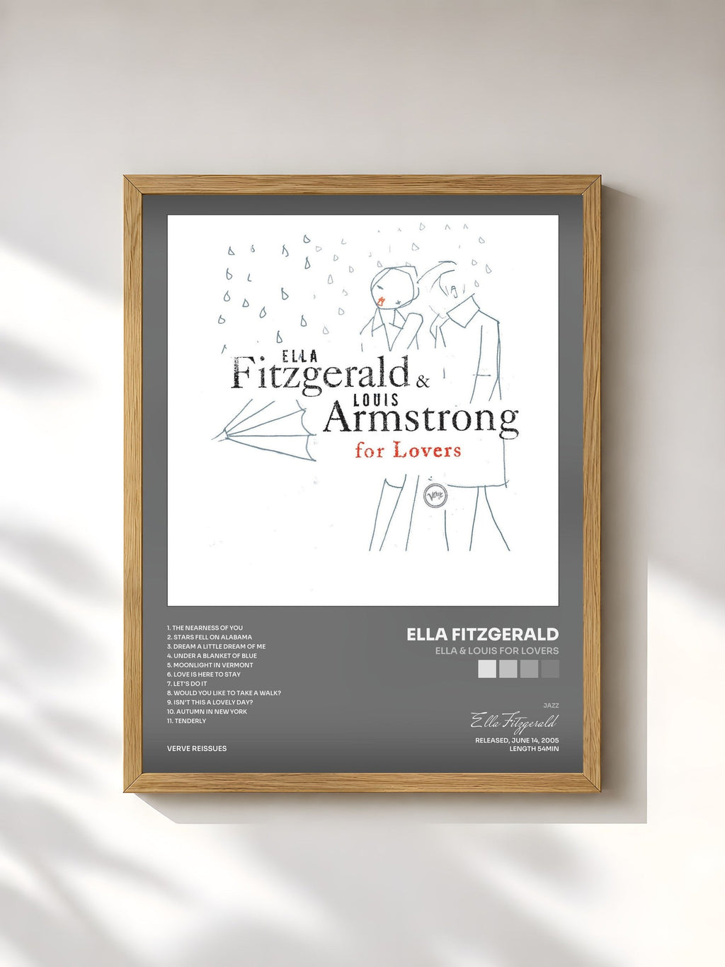 #bois Tableau de l'album Ella & Louis For Lovers de Ella Fitzgerald, cadre en bois brut, imprimé et encadré en France