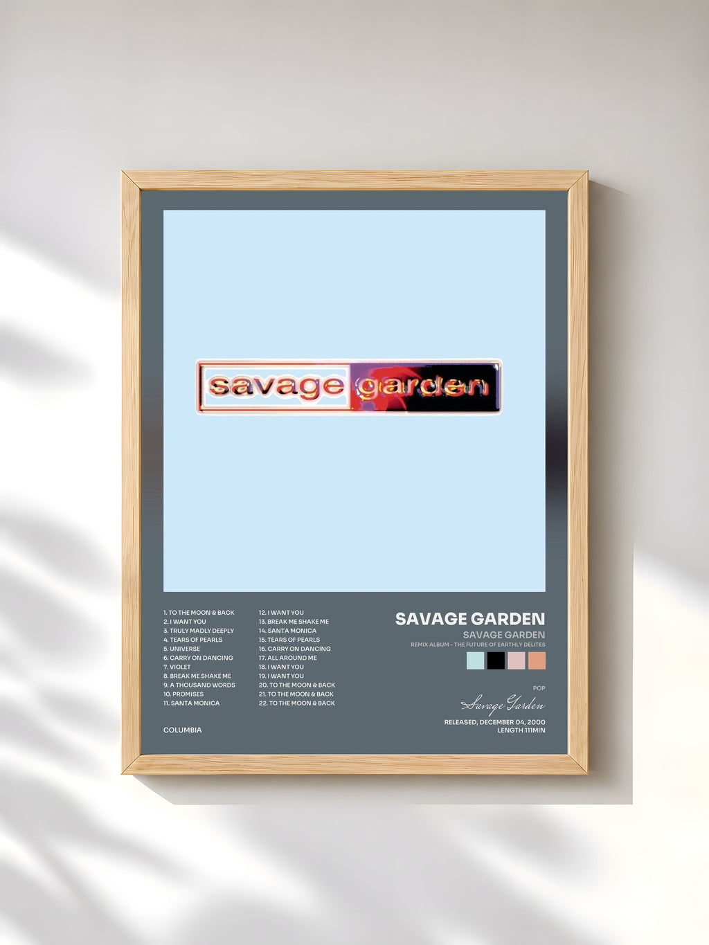 #bois Tableau de l'album Savage Garden (Remix album - The Future Of Earthly Delites) de Savage Garden, cadre en bois brut, imprimé et encadré en France