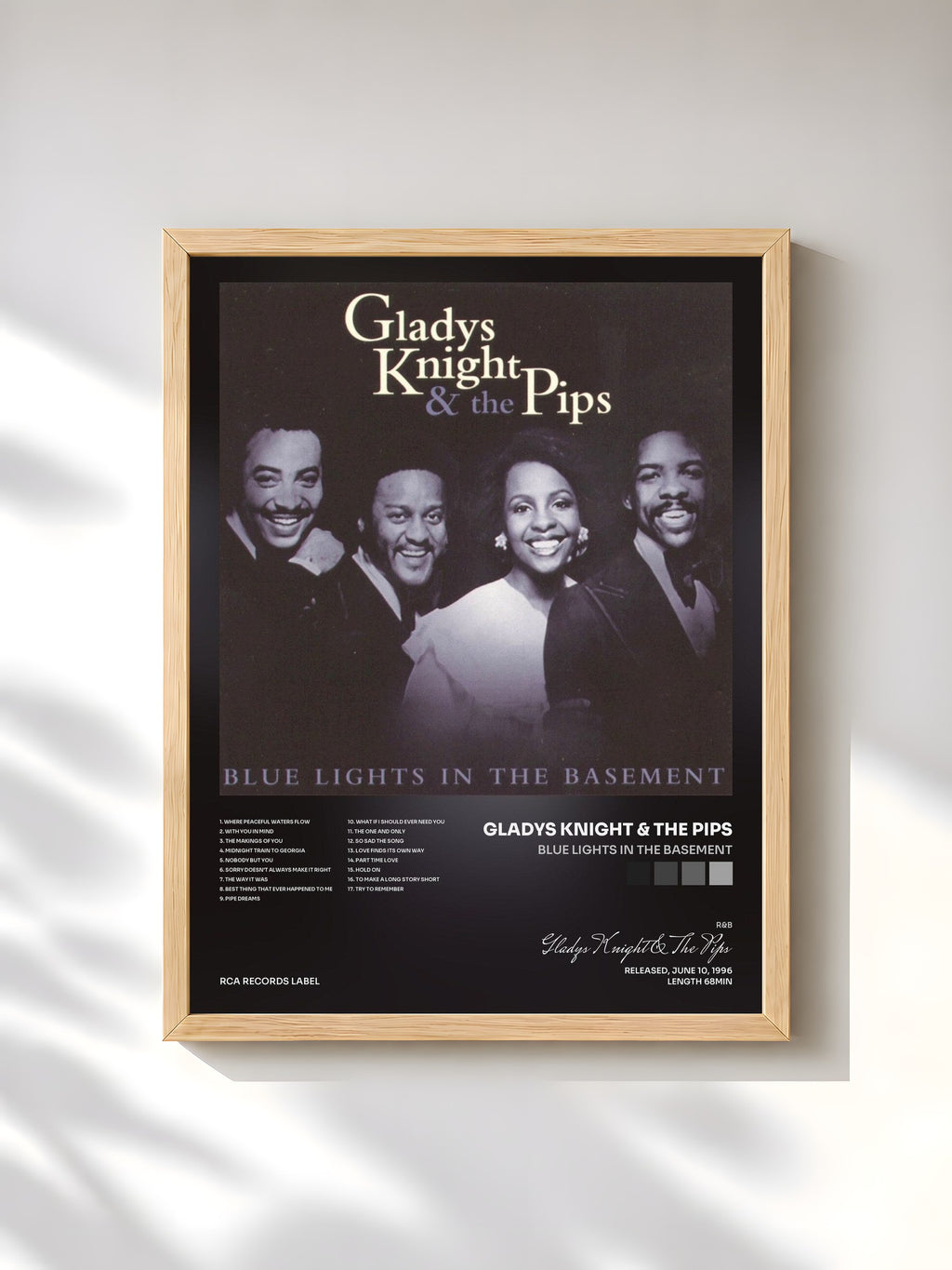 #bois Tableau de l'album Blue Lights In The Basement de Gladys Knight & The Pips, cadre en bois brut, imprimé et encadré en France