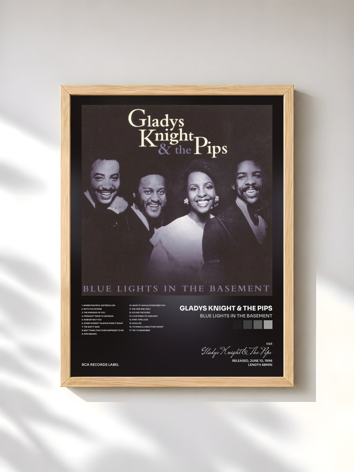 #bois Tableau de l'album Blue Lights In The Basement de Gladys Knight & The Pips, cadre en bois brut, imprimé et encadré en France
