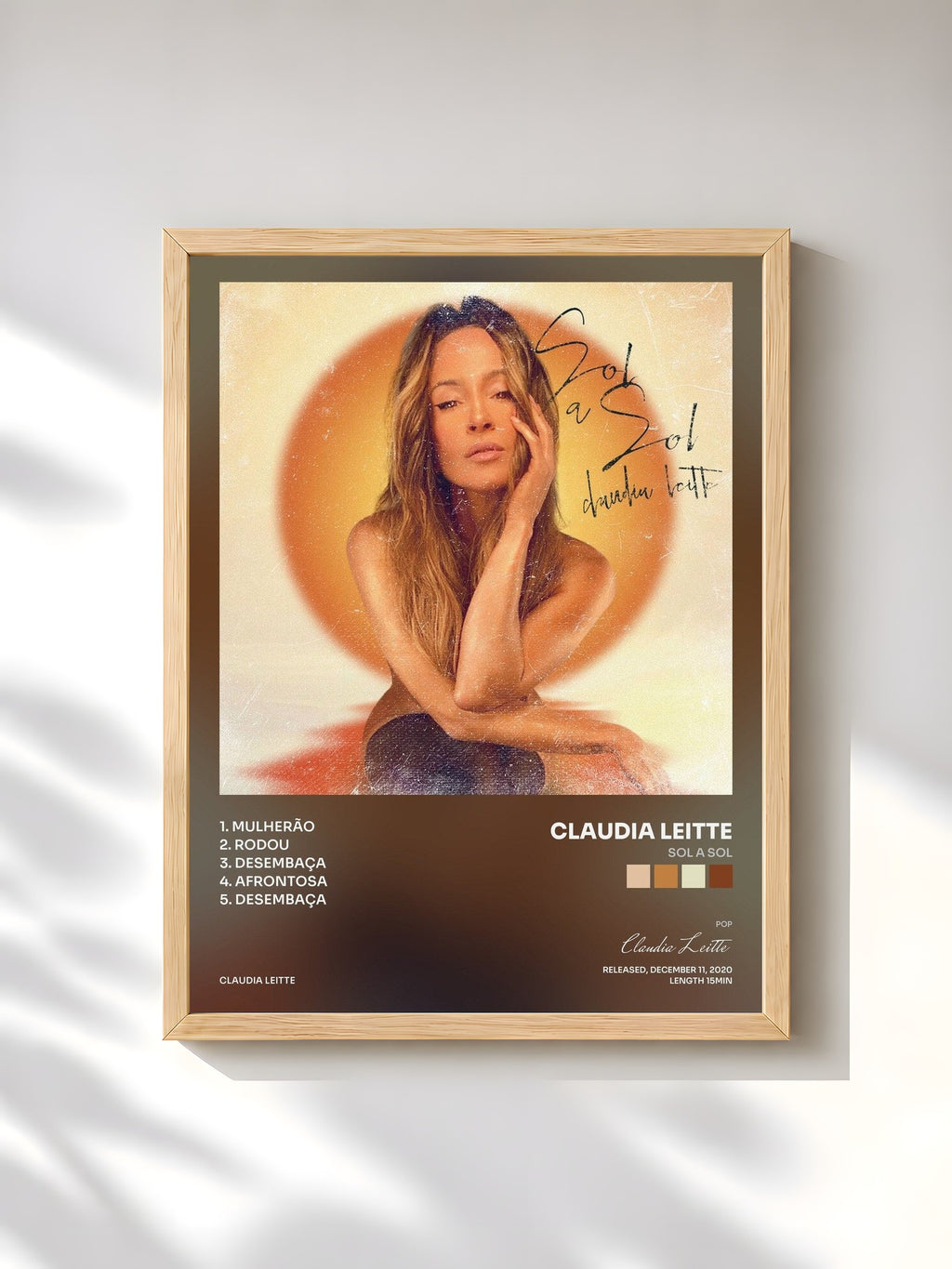 #bois Tableau de l'album Sol a Sol de Claudia Leitte, cadre en bois brut, imprimé et encadré en France