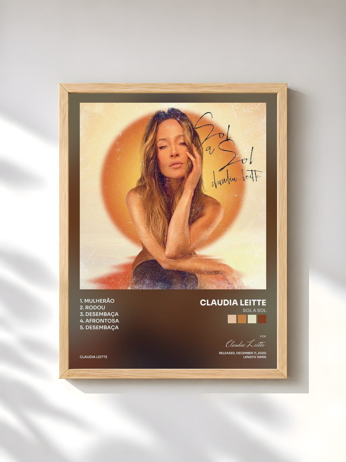 #bois Tableau de l'album Sol a Sol de Claudia Leitte, cadre en bois brut, imprimé et encadré en France