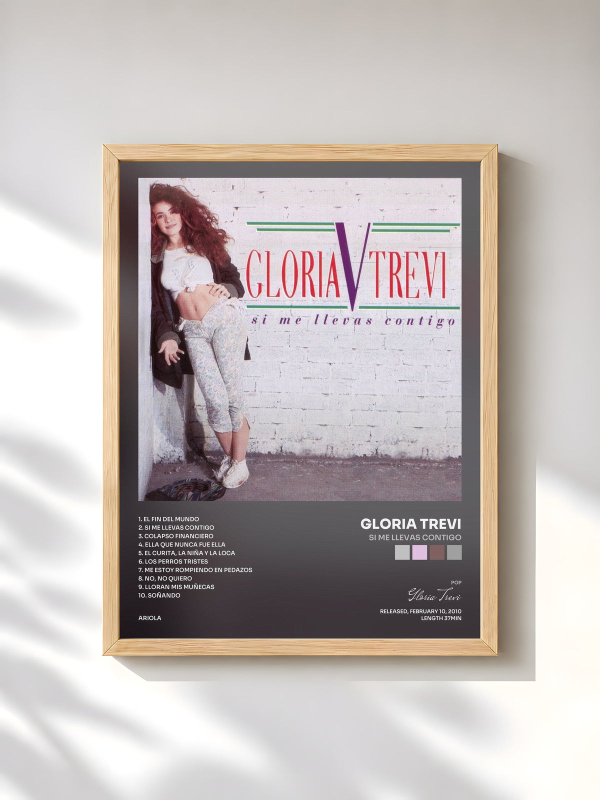 #bois Tableau de l'album Si Me Llevas Contigo de Gloria Trevi, cadre en bois brut, imprimé et encadré en France
