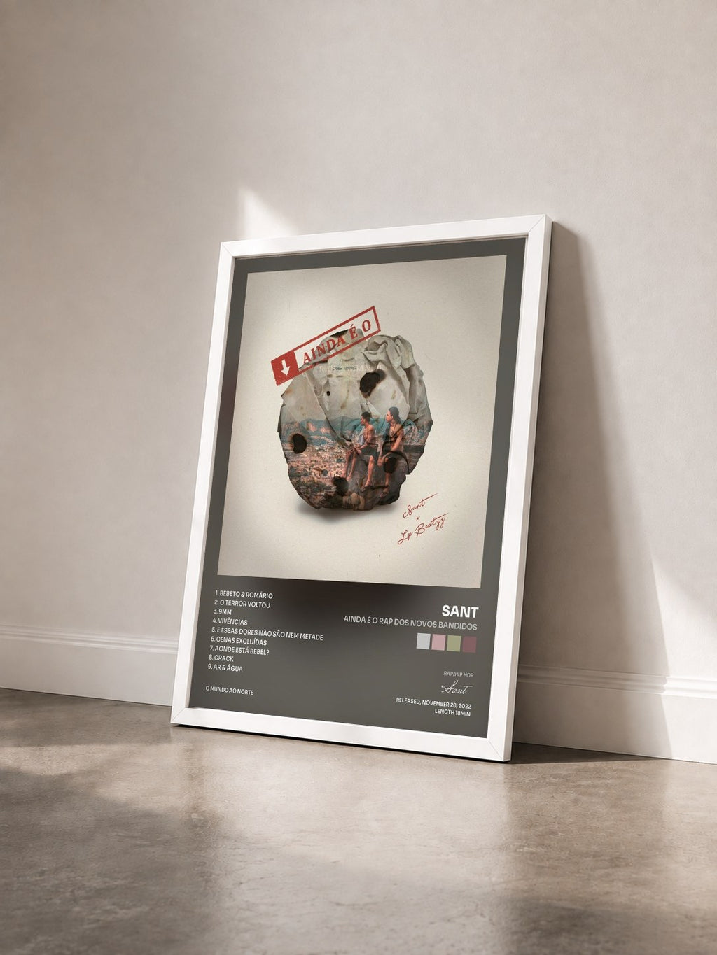 #blanc Tableau de l'album Ainda É o Rap dos Novos Bandidos de Sant vu de trois quarts, cadre blanc