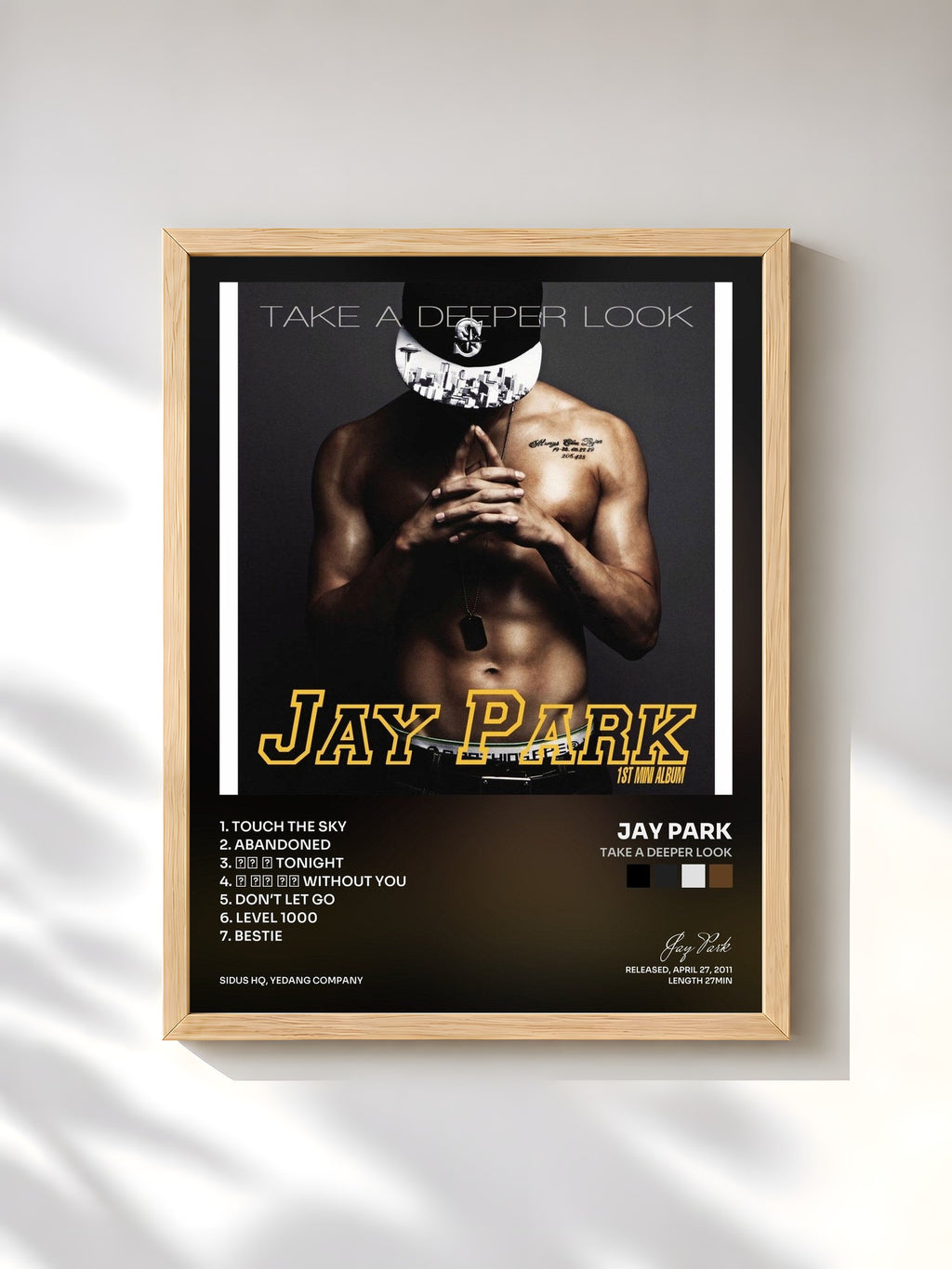 #bois Tableau de l'album Take a Deeper Look de Jay Park, cadre en bois brut, imprimé et encadré en France