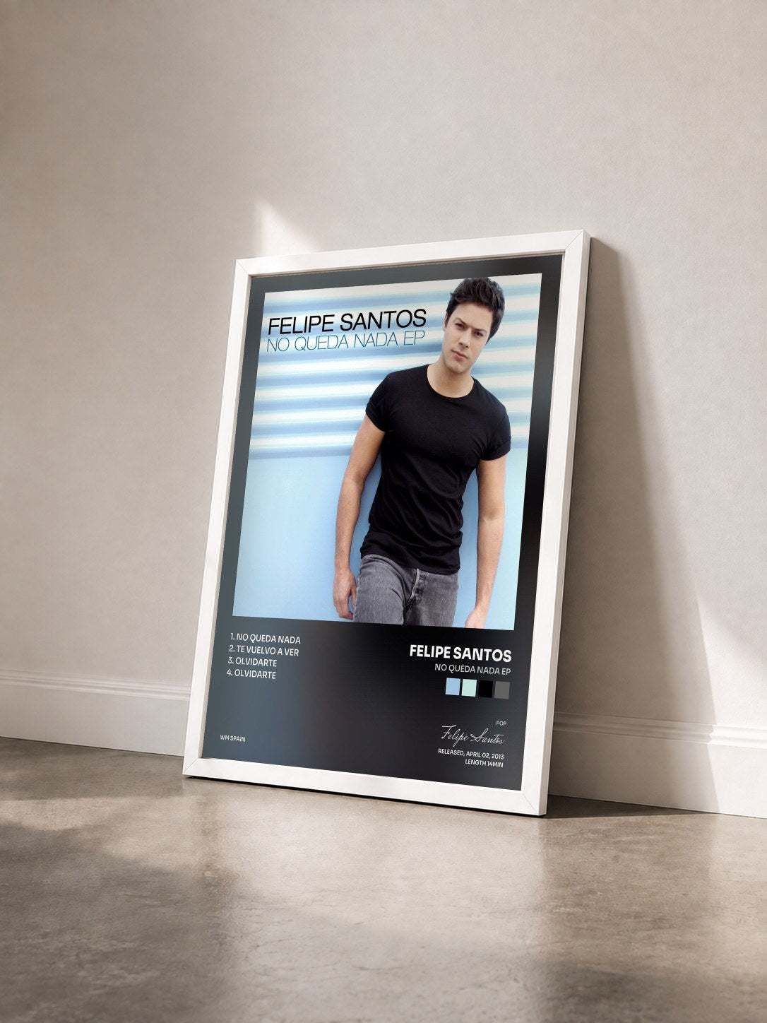 #blanc Tableau de l'album No queda nada EP de Felipe Santos vu de trois quarts, cadre blanc