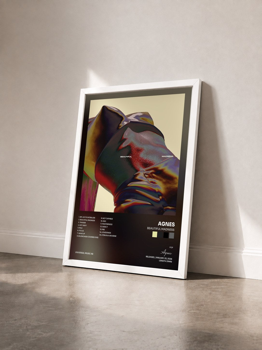 #blanc Tableau de l'album BEAUTIFUL MADNESS de Agnes vu de trois quarts, cadre blanc