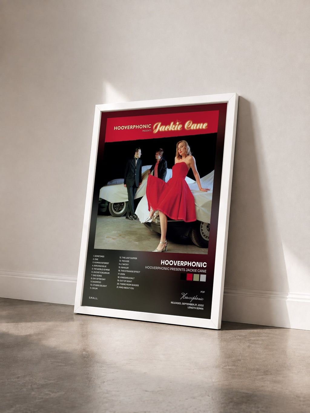 #blanc Tableau de l'album Hooverphonic presents Jackie Cane de Hooverphonic vu de trois quarts, cadre blanc