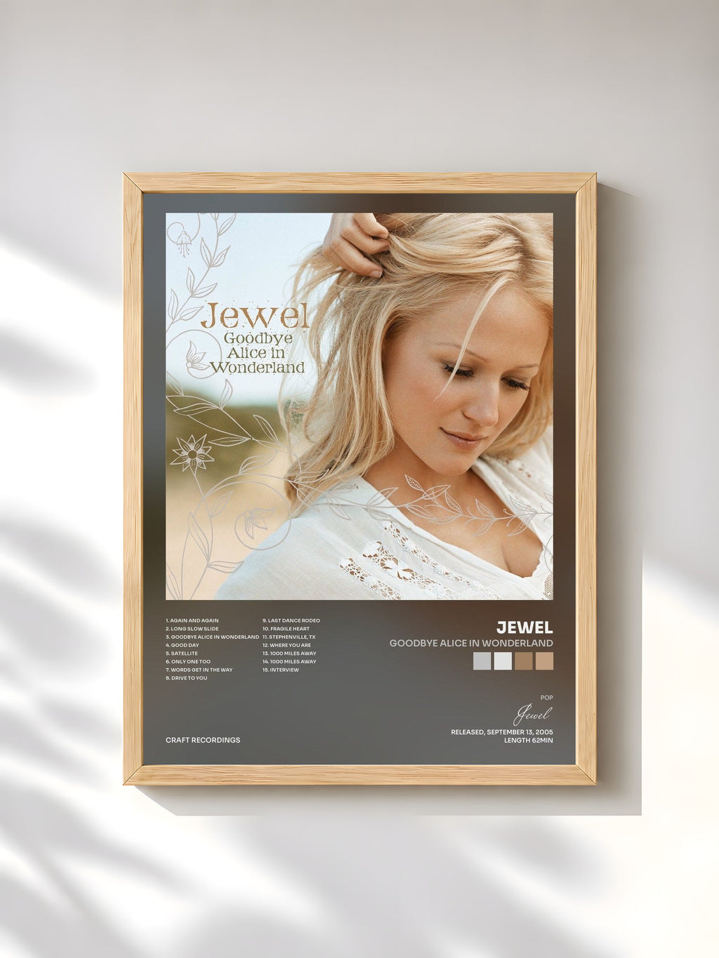 #bois Tableau de l'album Goodbye Alice In Wonderland de Jewel, cadre en bois brut, imprimé et encadré en France