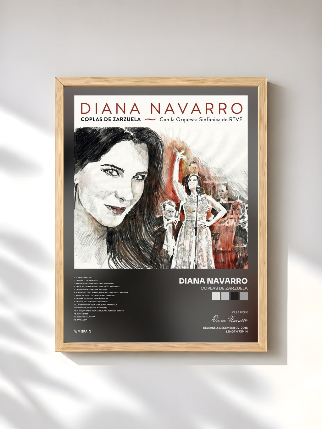 #bois Tableau de l'album Coplas de Zarzuela de Diana Navarro, cadre en bois brut, imprimé et encadré en France