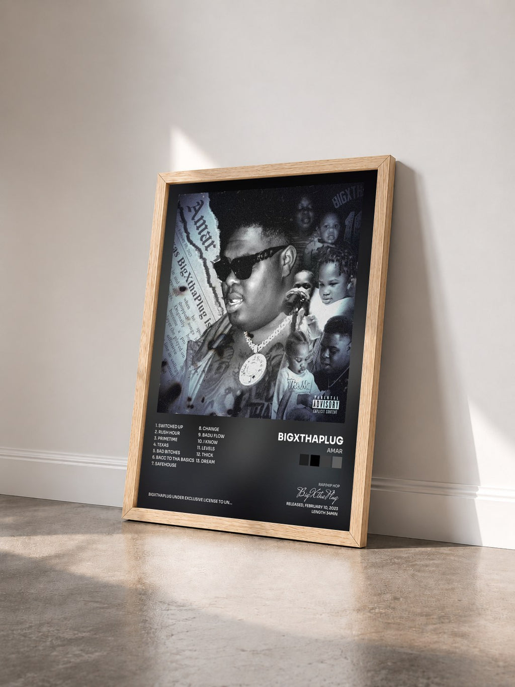 #bois Tableau de l'album AMAR de BigXthaPlug vu de trois quarts, cadre en bois brut