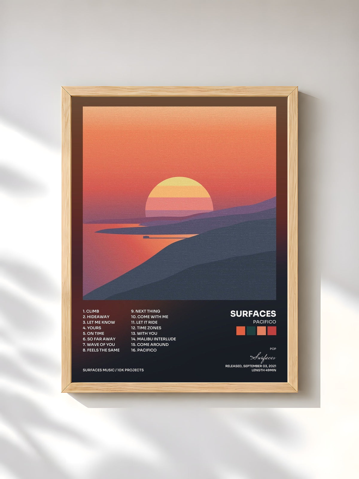 #bois Tableau de l'album Pacifico de Surfaces, cadre en bois brut, imprimé et encadré en France