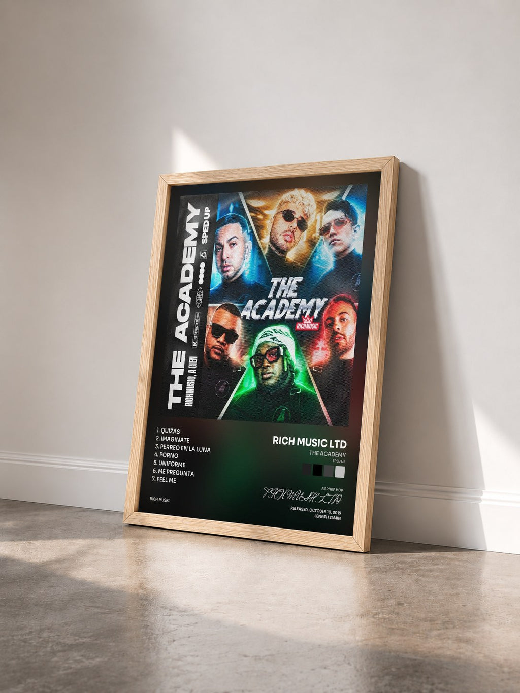 #bois Tableau de l'album The Academy (Sped Up) de RICH MUSIC LTD vu de trois quarts, cadre en bois brut