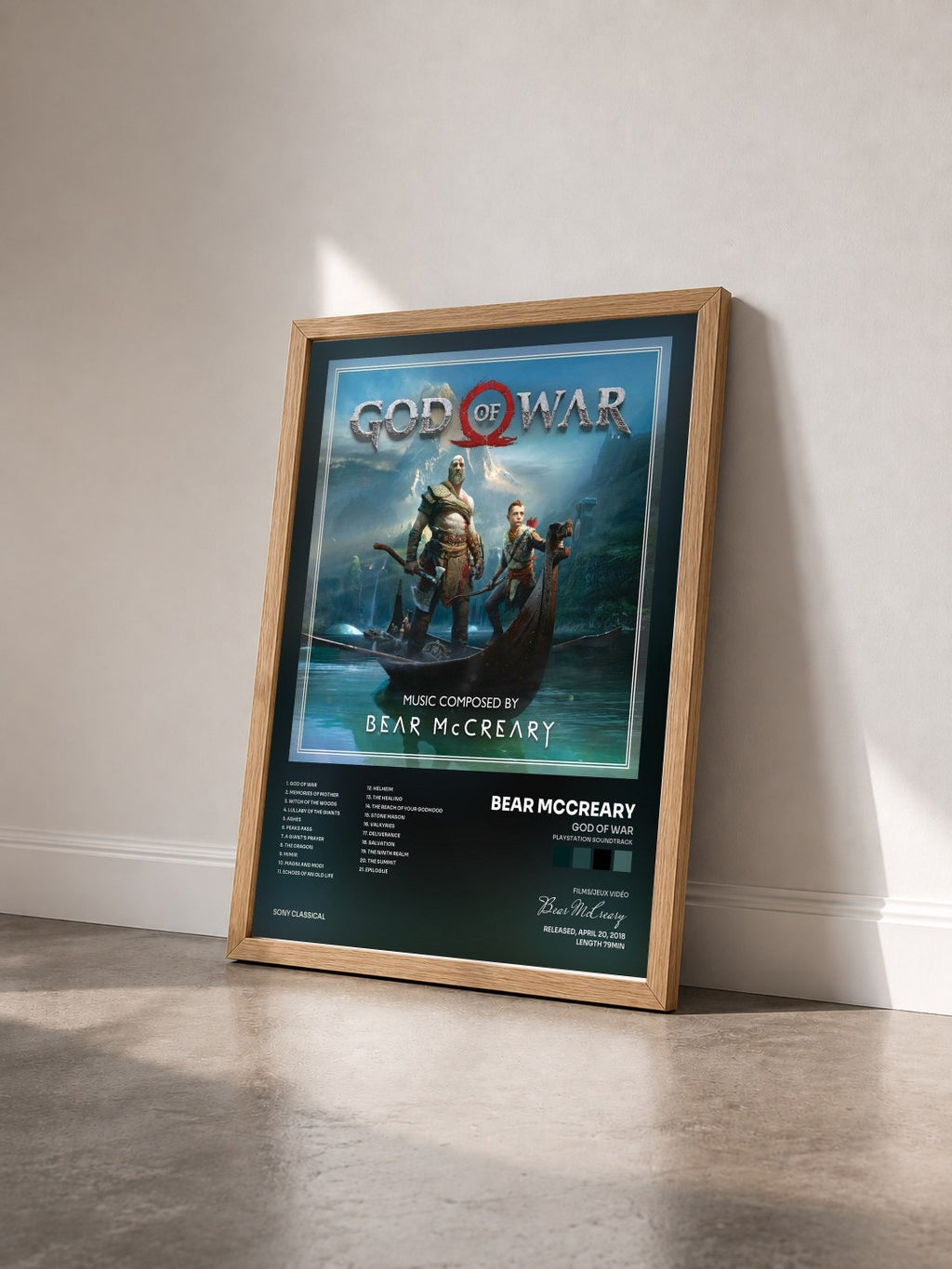 #bois Tableau de l'album God of War (PlayStation Soundtrack) de Bear McCreary vu de trois quarts, cadre en bois brut