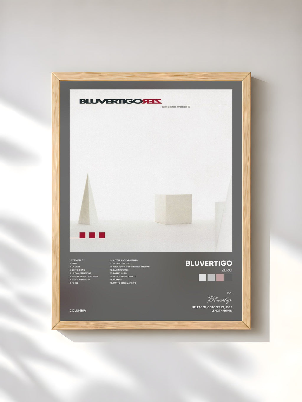 #bois Tableau de l'album Zero de Bluvertigo, cadre en bois brut, imprimé et encadré en France