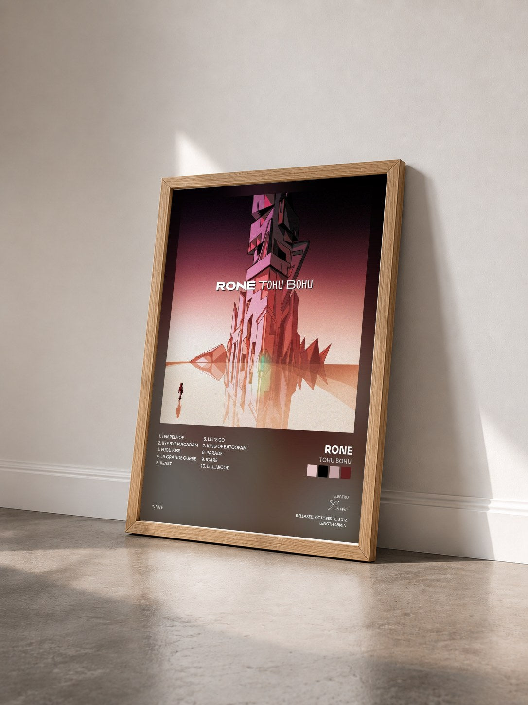 #bois Tableau de l'album Tohu Bohu de Rone vu de trois quarts, cadre en bois brut