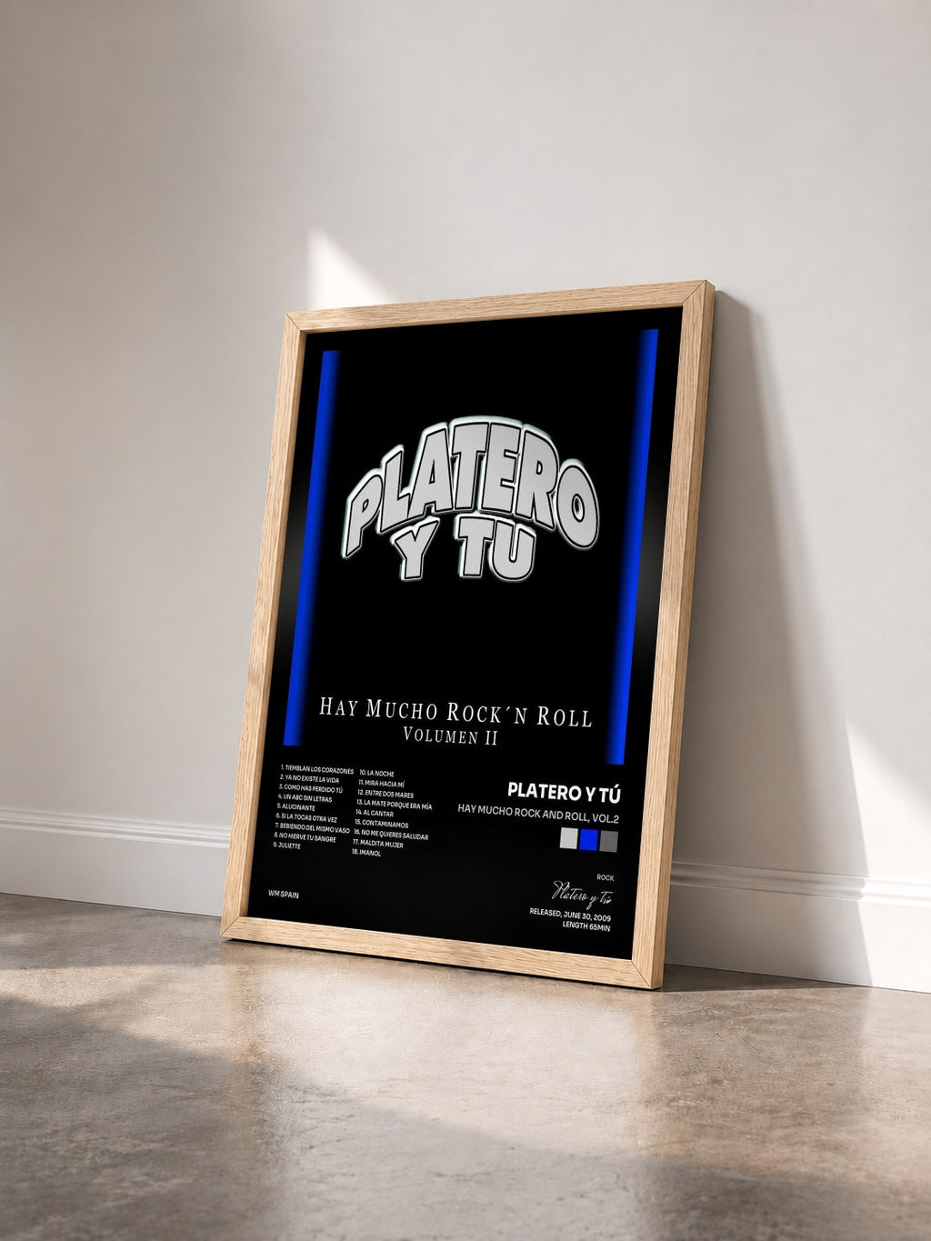 #bois Tableau de l'album Hay mucho Rock and Roll, Vol.2 de Platero y tú vu de trois quarts, cadre en bois brut