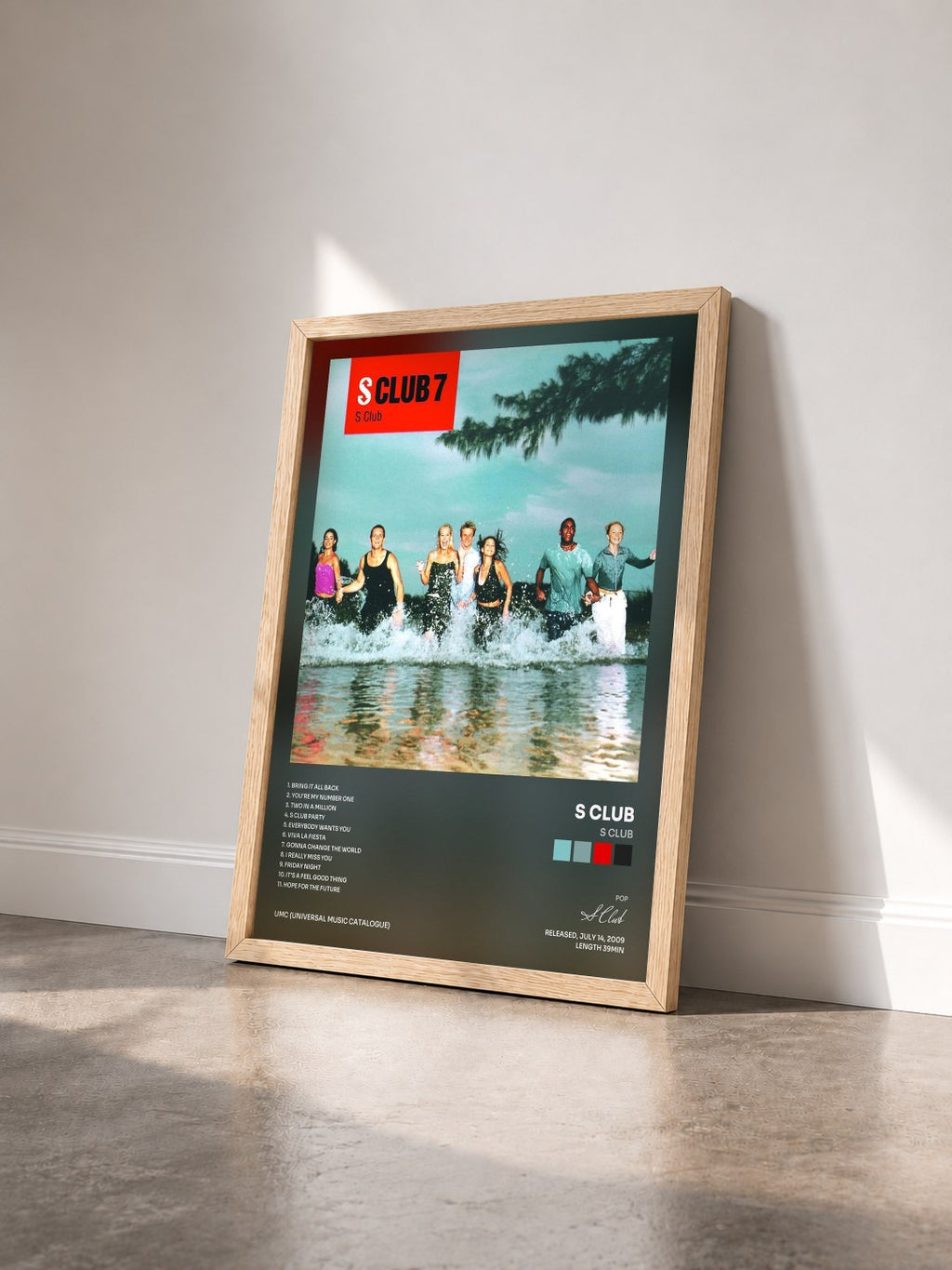 #bois Tableau de l'album S Club de S Club vu de trois quarts, cadre en bois brut