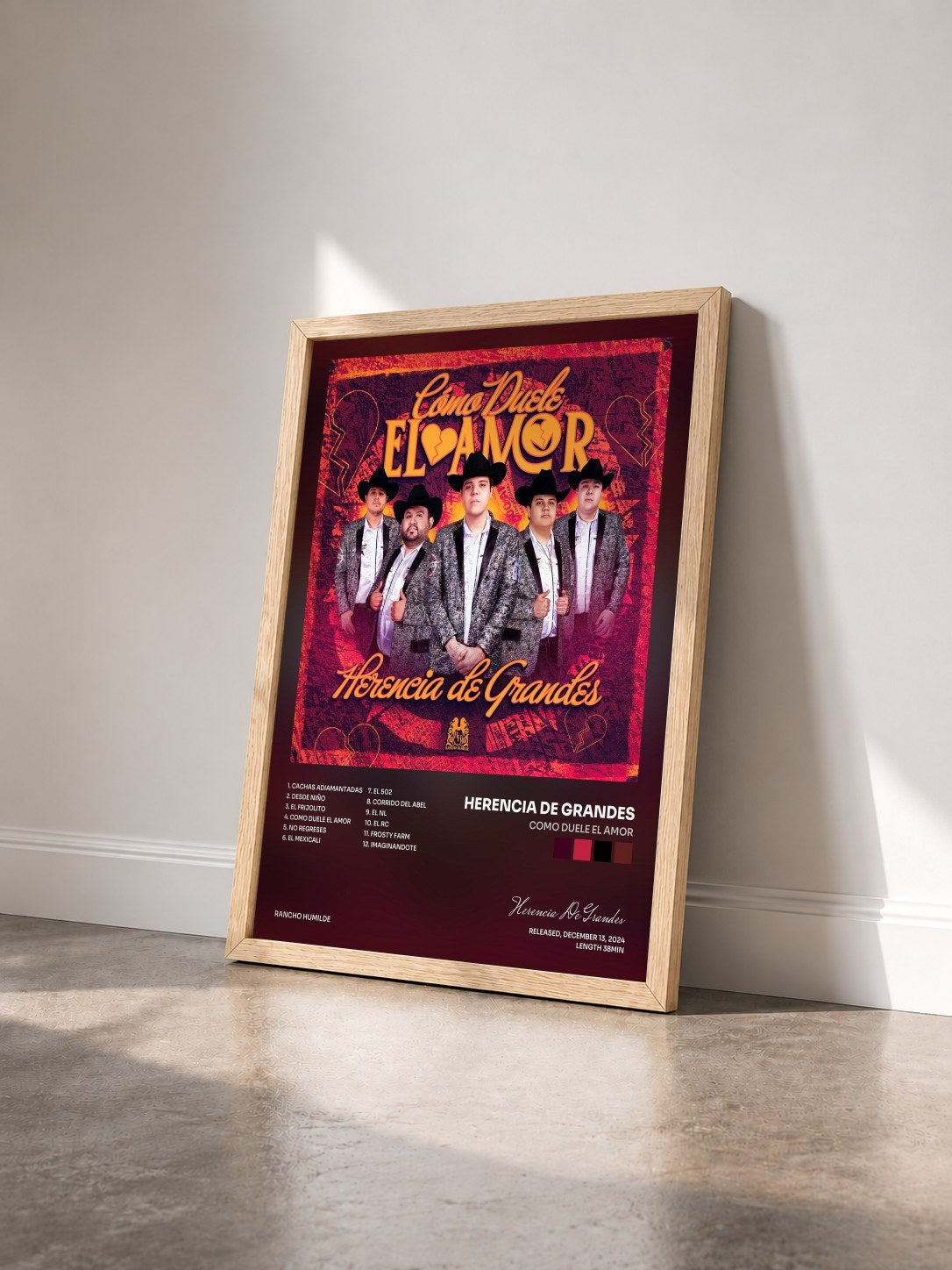 #bois Tableau de l'album Como Duele El Amor de Herencia De Grandes vu de trois quarts, cadre en bois brut