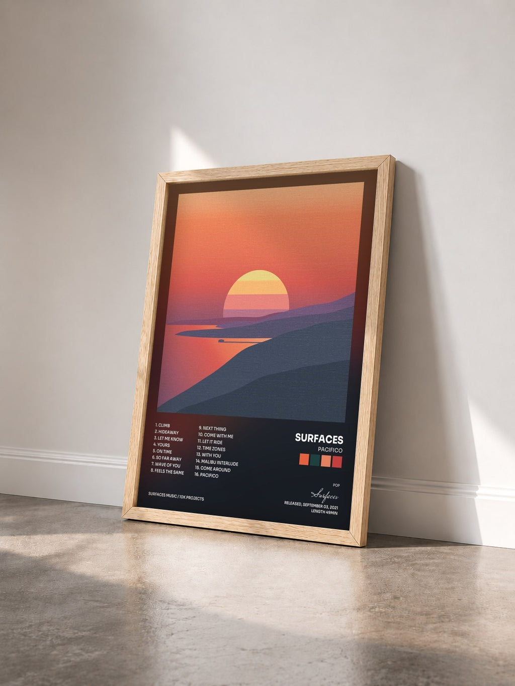#bois Tableau de l'album Pacifico de Surfaces vu de trois quarts, cadre en bois brut