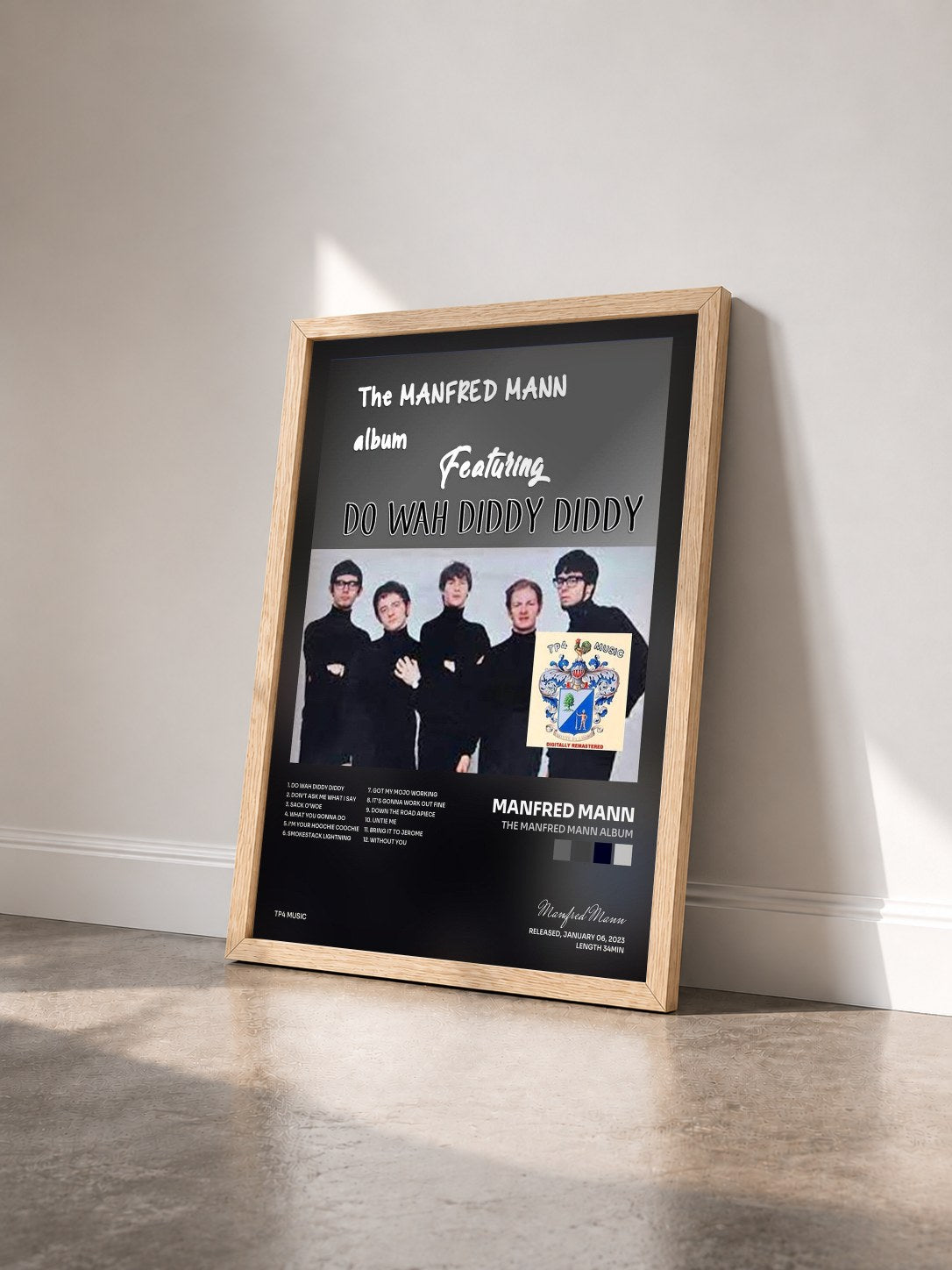 #bois Tableau de l'album The Manfred Mann Album de Manfred Mann vu de trois quarts, cadre en bois brut