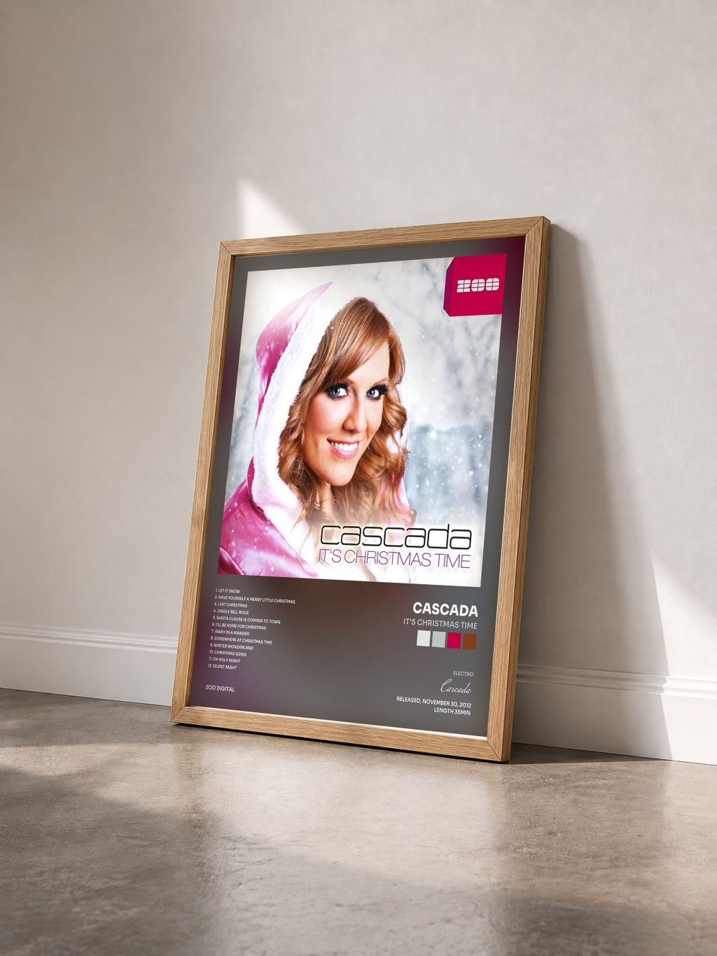 #bois Tableau de l'album It's Christmas Time de Cascada vu de trois quarts, cadre en bois brut