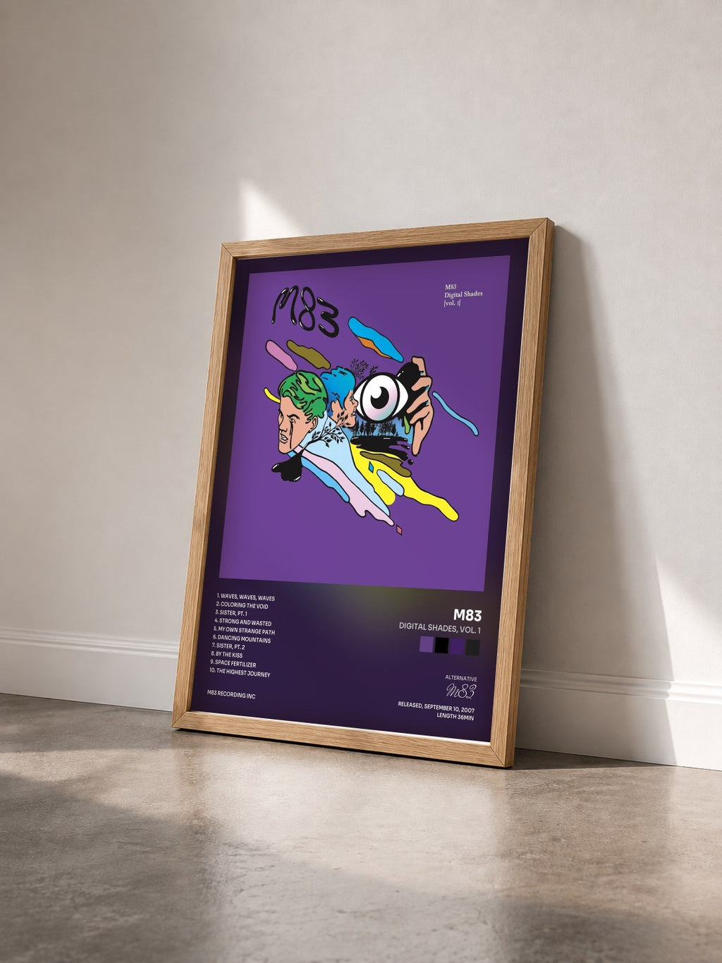 #bois Tableau de l'album Digital Shades, Vol. 1 de M83 vu de trois quarts, cadre en bois brut