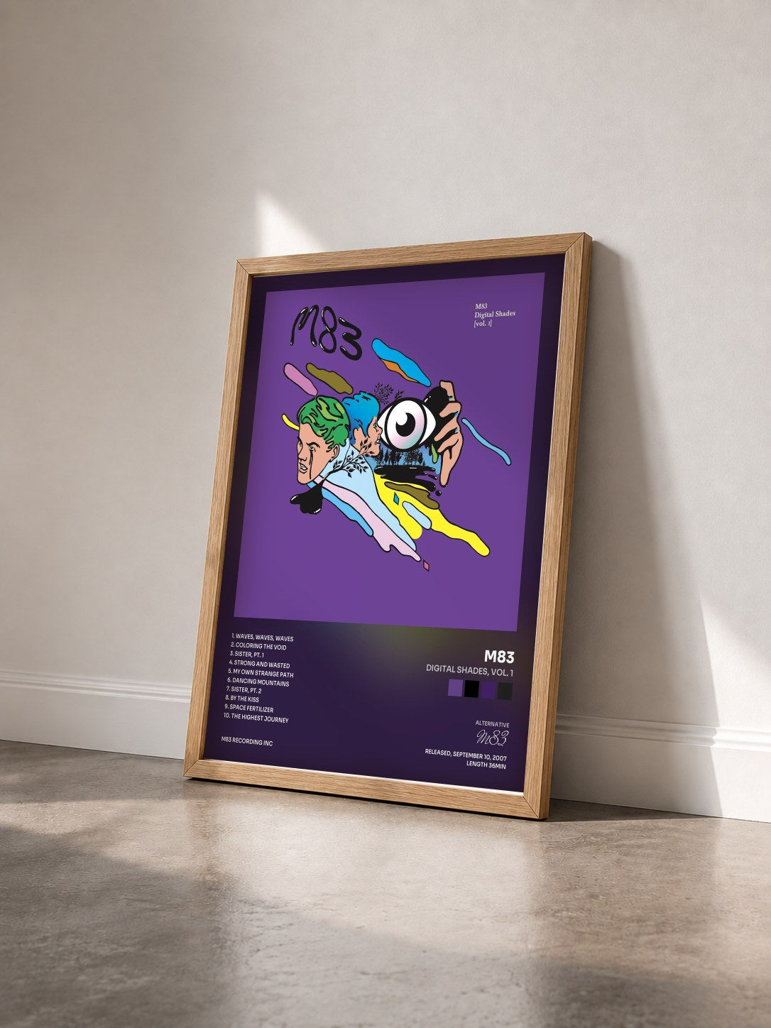 #bois Tableau de l'album Digital Shades, Vol. 1 de M83 vu de trois quarts, cadre en bois brut
