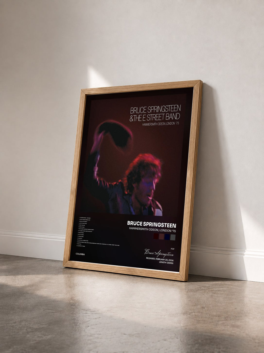 #bois Tableau de l'album Hammersmith Odeon, London '75 de Bruce Springsteen vu de trois quarts, cadre en bois brut