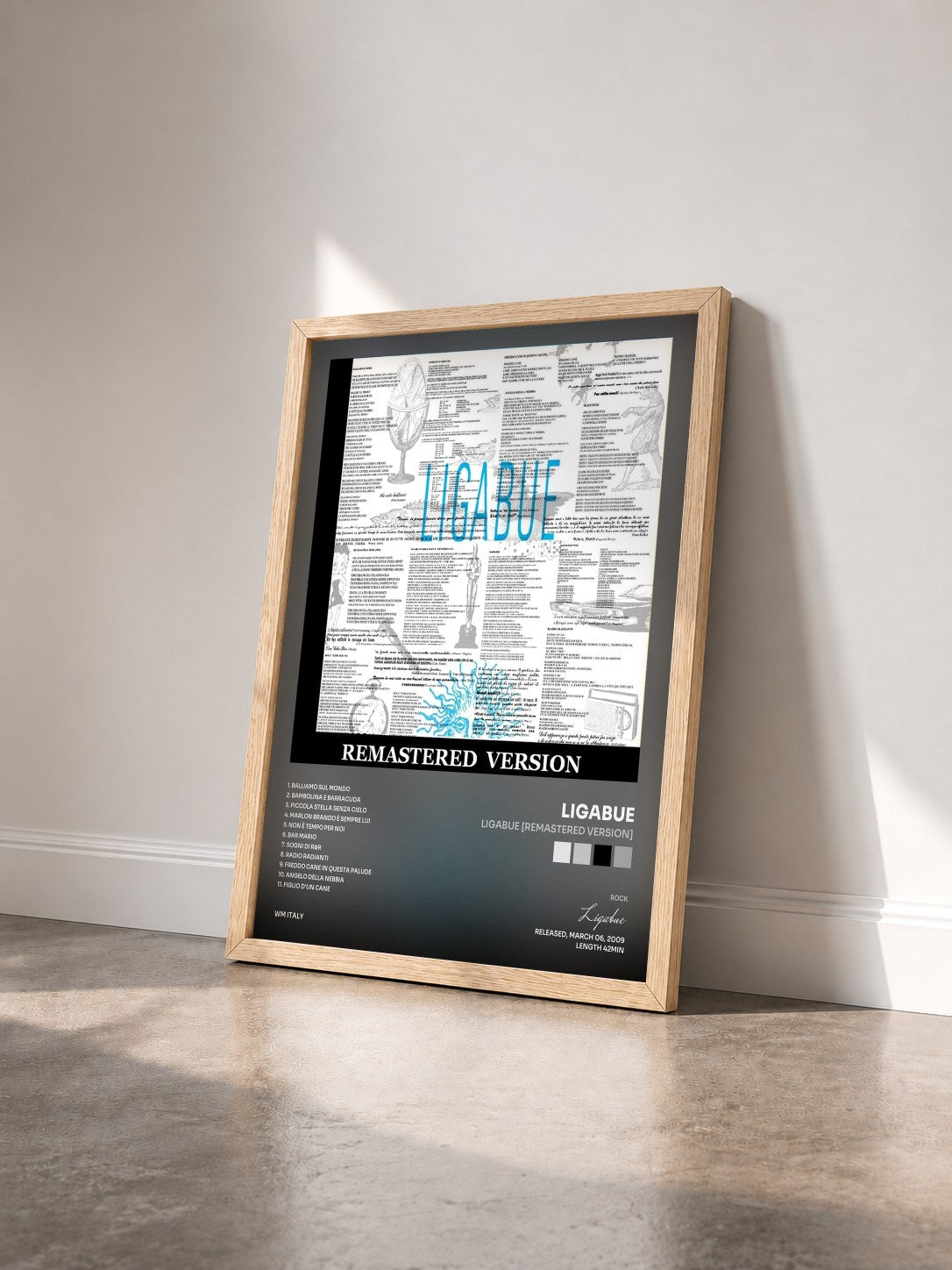 #bois Tableau de l'album Ligabue [Remastered Version] de Ligabue vu de trois quarts, cadre en bois brut