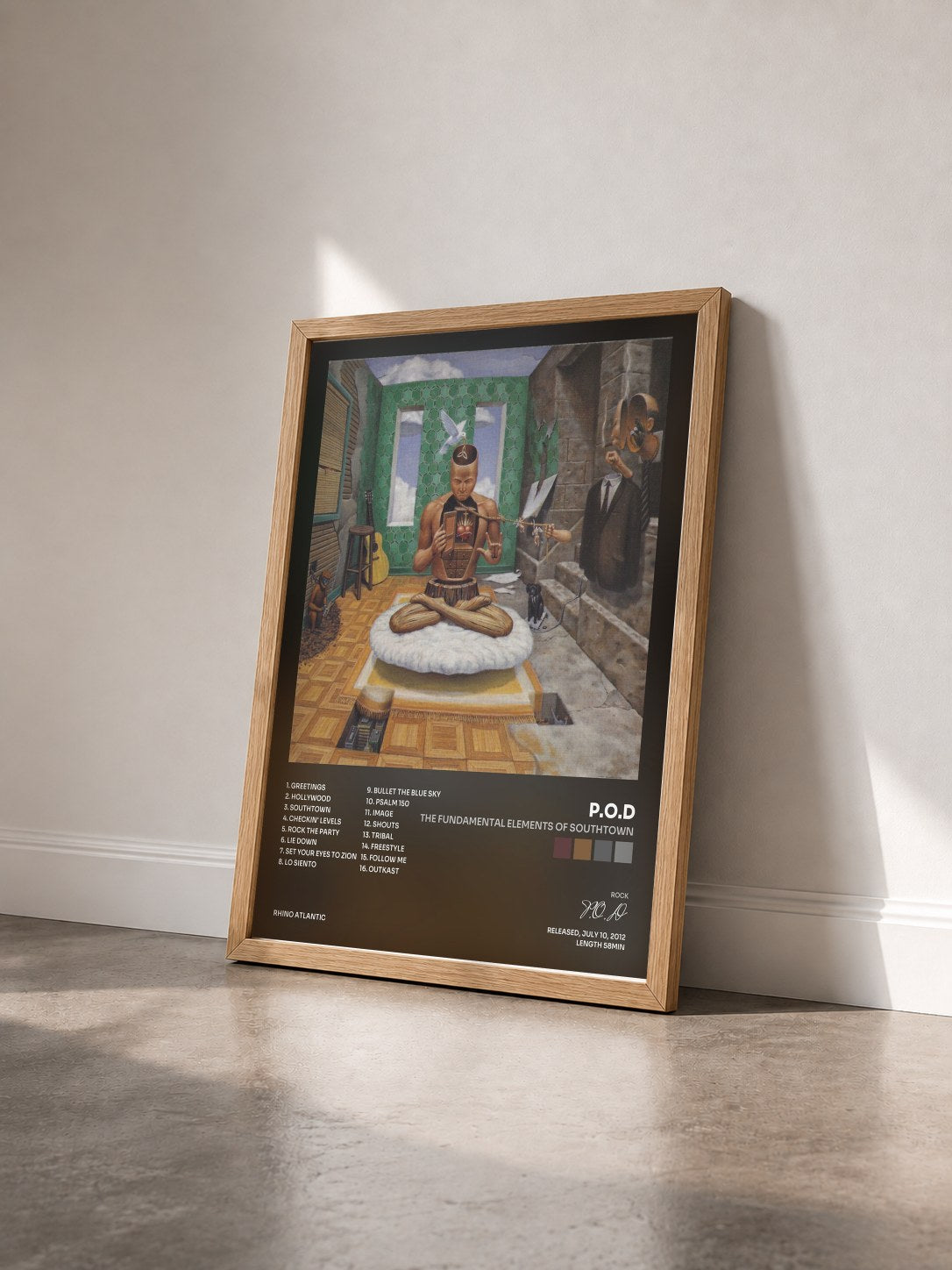 #bois Tableau de l'album The Fundamental Elements of Southtown de P.O.D vu de trois quarts, cadre en bois brut