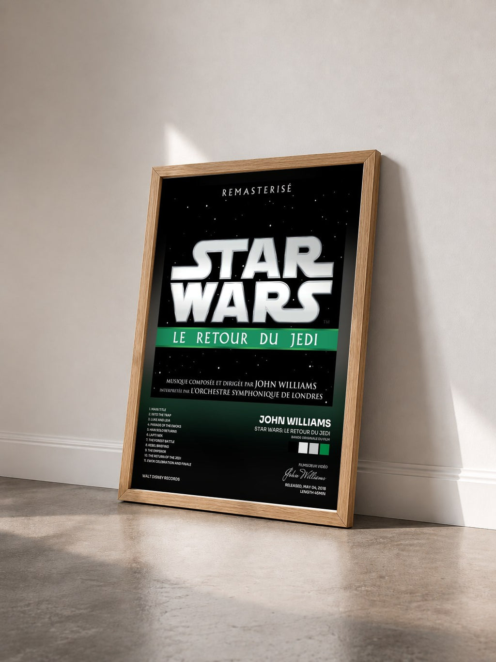 #bois Tableau de l'album Star Wars: Le Retour du Jedi (Bande Originale du Film) de John Williams vu de trois quarts, cadre en bois brut