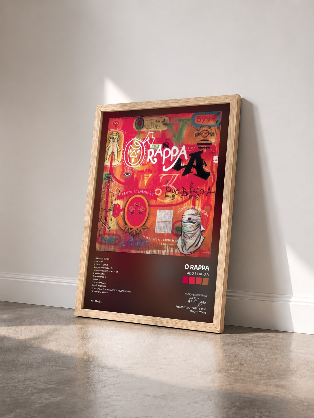 #bois Tableau de l'album Lado B Lado A de O Rappa vu de trois quarts, cadre en bois brut