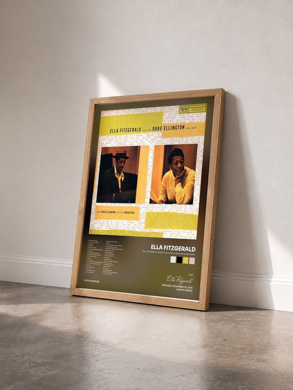 #bois Tableau de l'album Ella Fitzgerald Sings The Duke Ellington Song Book de Ella Fitzgerald vu de trois quarts, cadre en bois brut