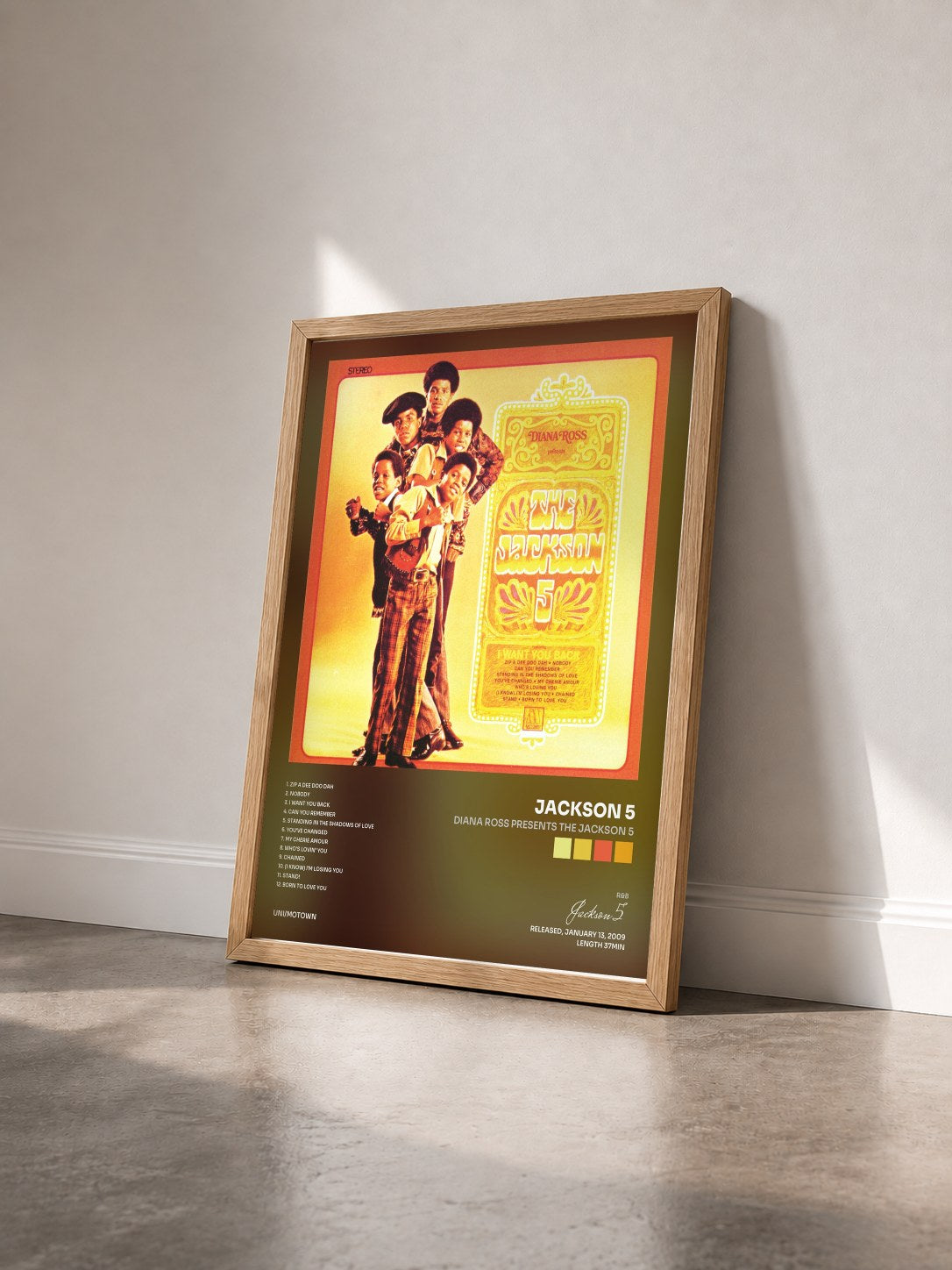 #bois Tableau de l'album Diana Ross Presents The Jackson 5 de Jackson 5 vu de trois quarts, cadre en bois brut