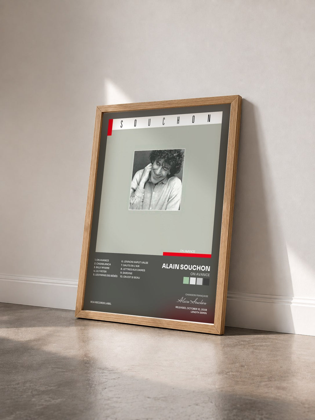 #bois Tableau de l'album On Avance de Alain Souchon vu de trois quarts, cadre en bois brut