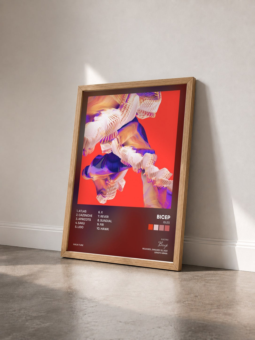 #bois Tableau de l'album Isles de Bicep vu de trois quarts, cadre en bois brut