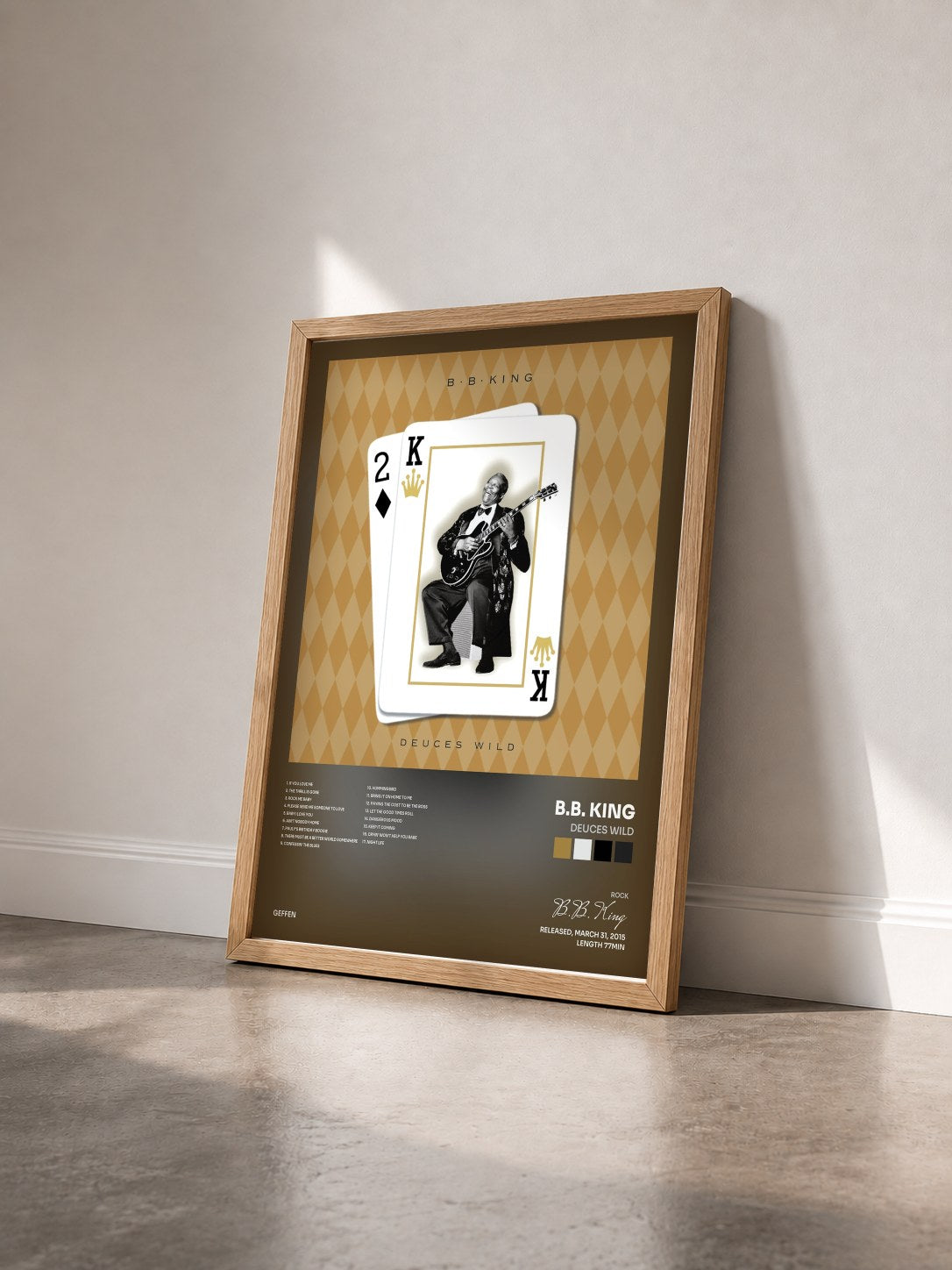 #bois Tableau de l'album Deuces Wild de B.B. King vu de trois quarts, cadre en bois brut