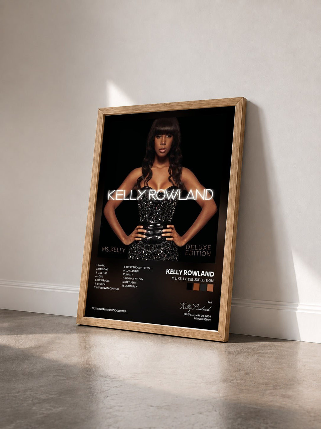 #bois Tableau de l'album Ms. Kelly: Deluxe Edition de Kelly Rowland vu de trois quarts, cadre en bois brut