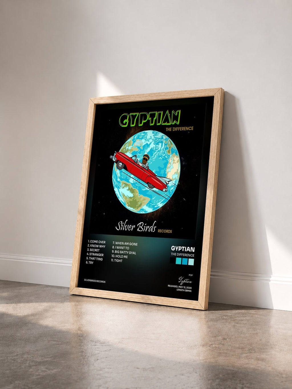 #bois Tableau de l'album The Difference de Gyptian vu de trois quarts, cadre en bois brut