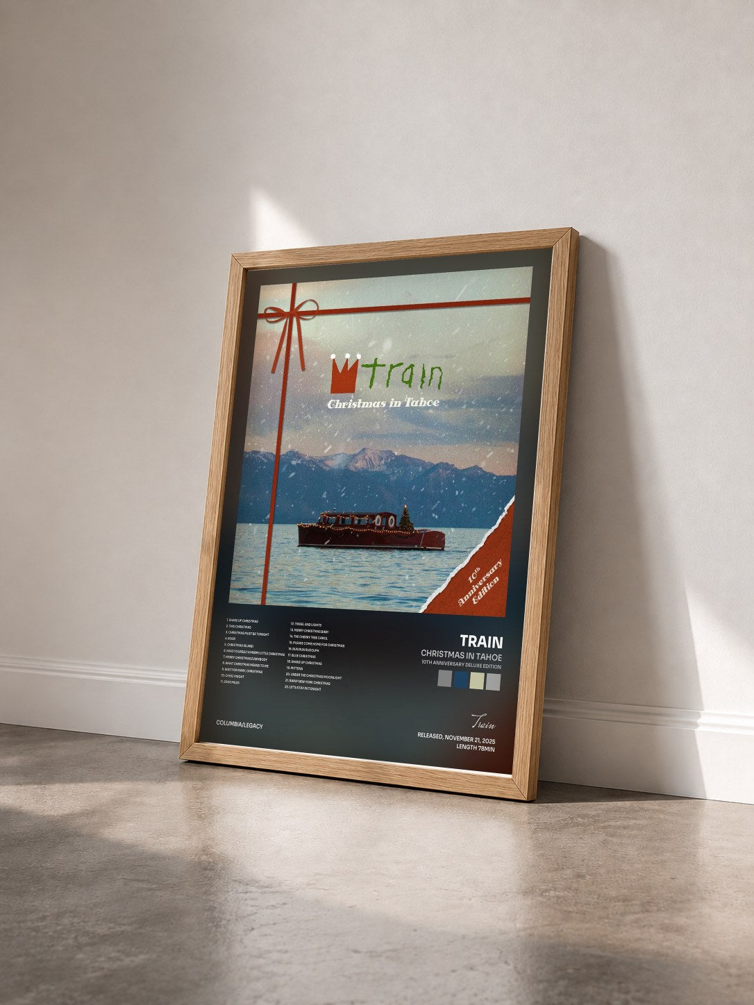 #bois Tableau de l'album Christmas In Tahoe (10th Anniversary Deluxe Edition) de Train vu de trois quarts, cadre en bois brut