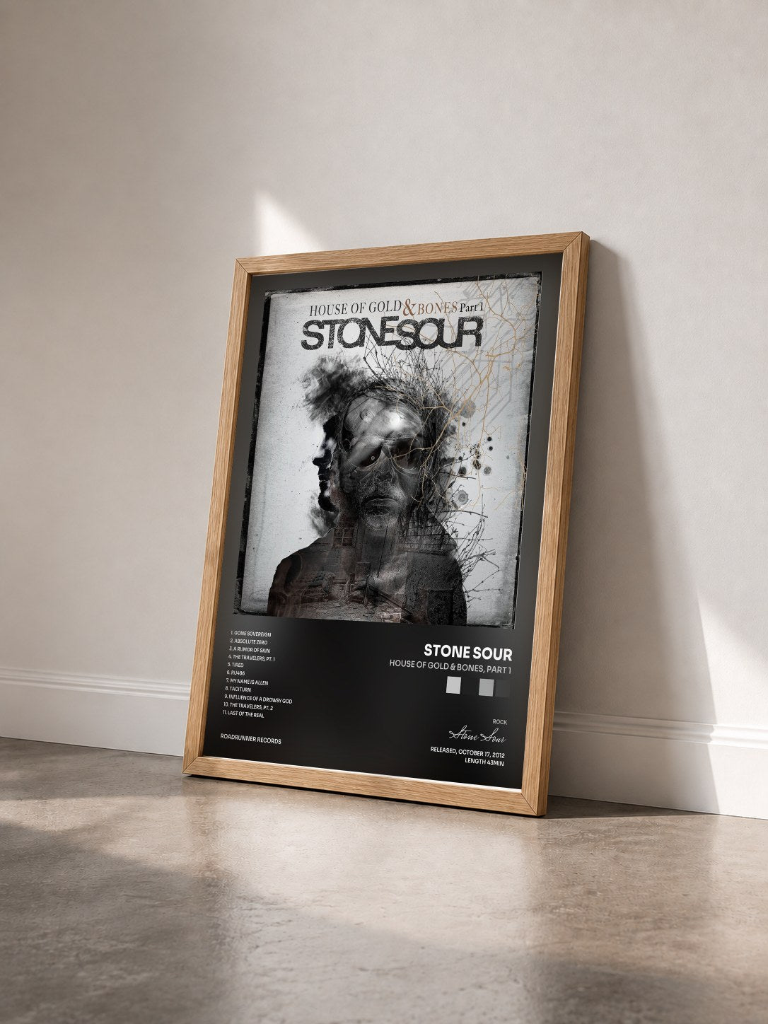 #bois Tableau de l'album House of Gold & Bones, Part 1 de Stone Sour vu de trois quarts, cadre en bois brut