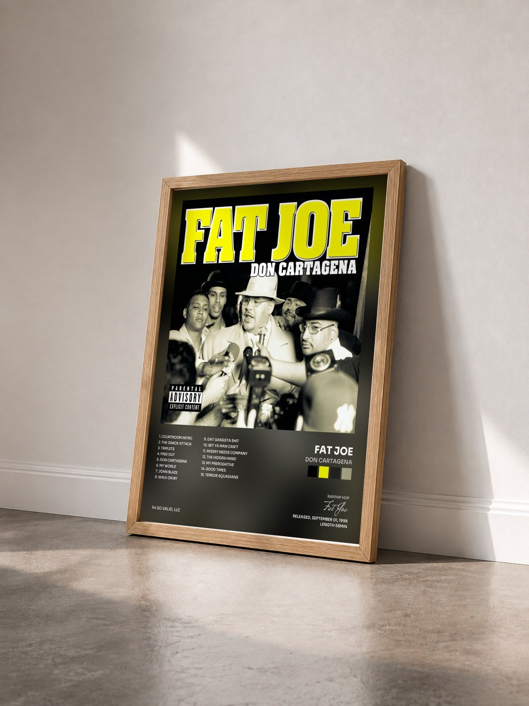 #bois Tableau de l'album Don Cartagena de Fat Joe vu de trois quarts, cadre en bois brut