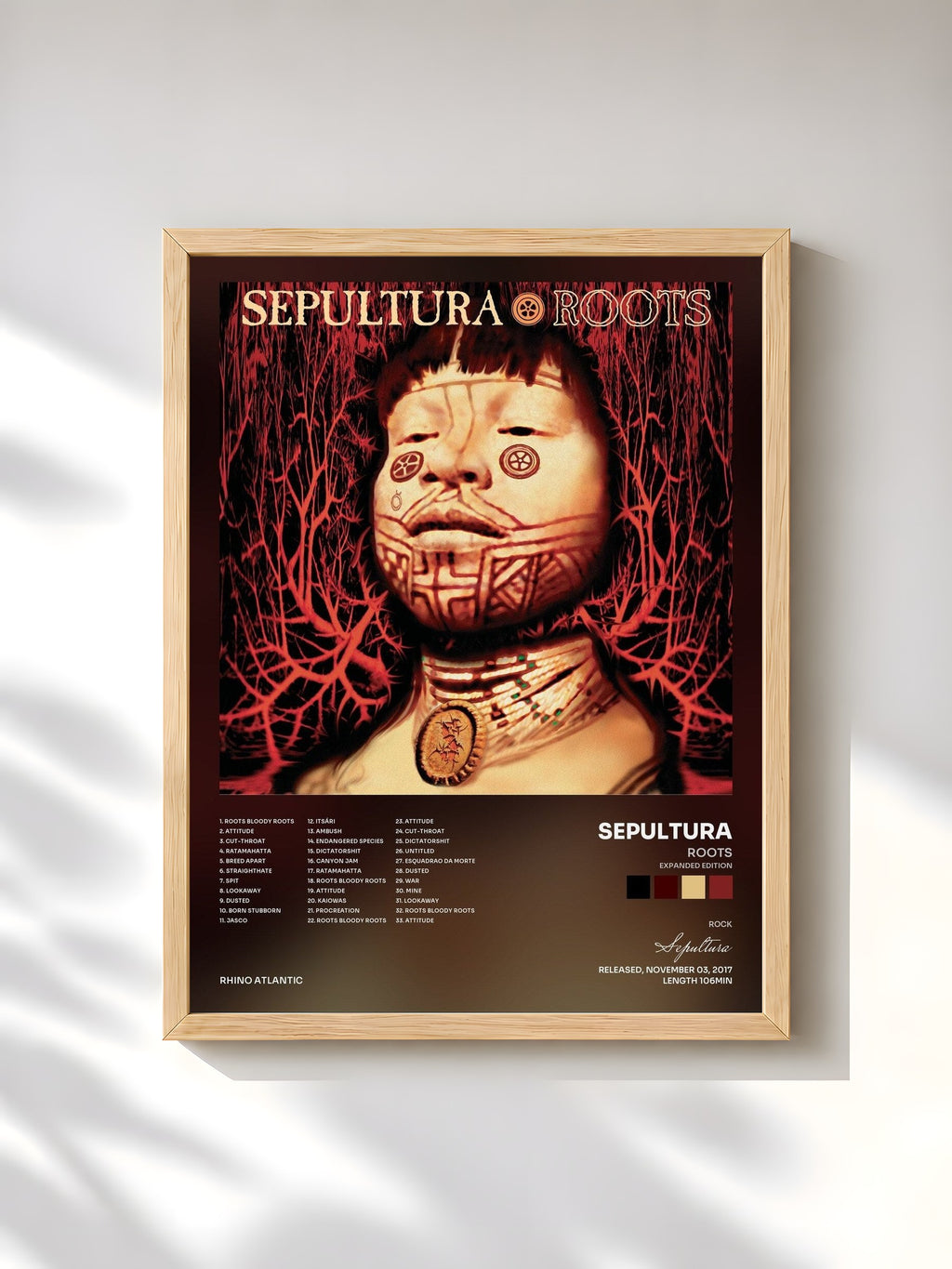 #bois Tableau de l'album Roots (Expanded Edition) de Sepultura, cadre en bois brut, imprimé et encadré en France