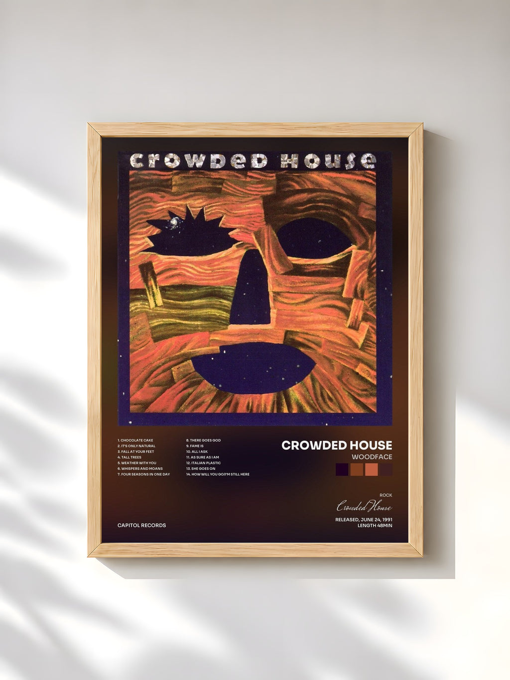 #bois Tableau de l'album Woodface de Crowded House, cadre en bois brut, imprimé et encadré en France