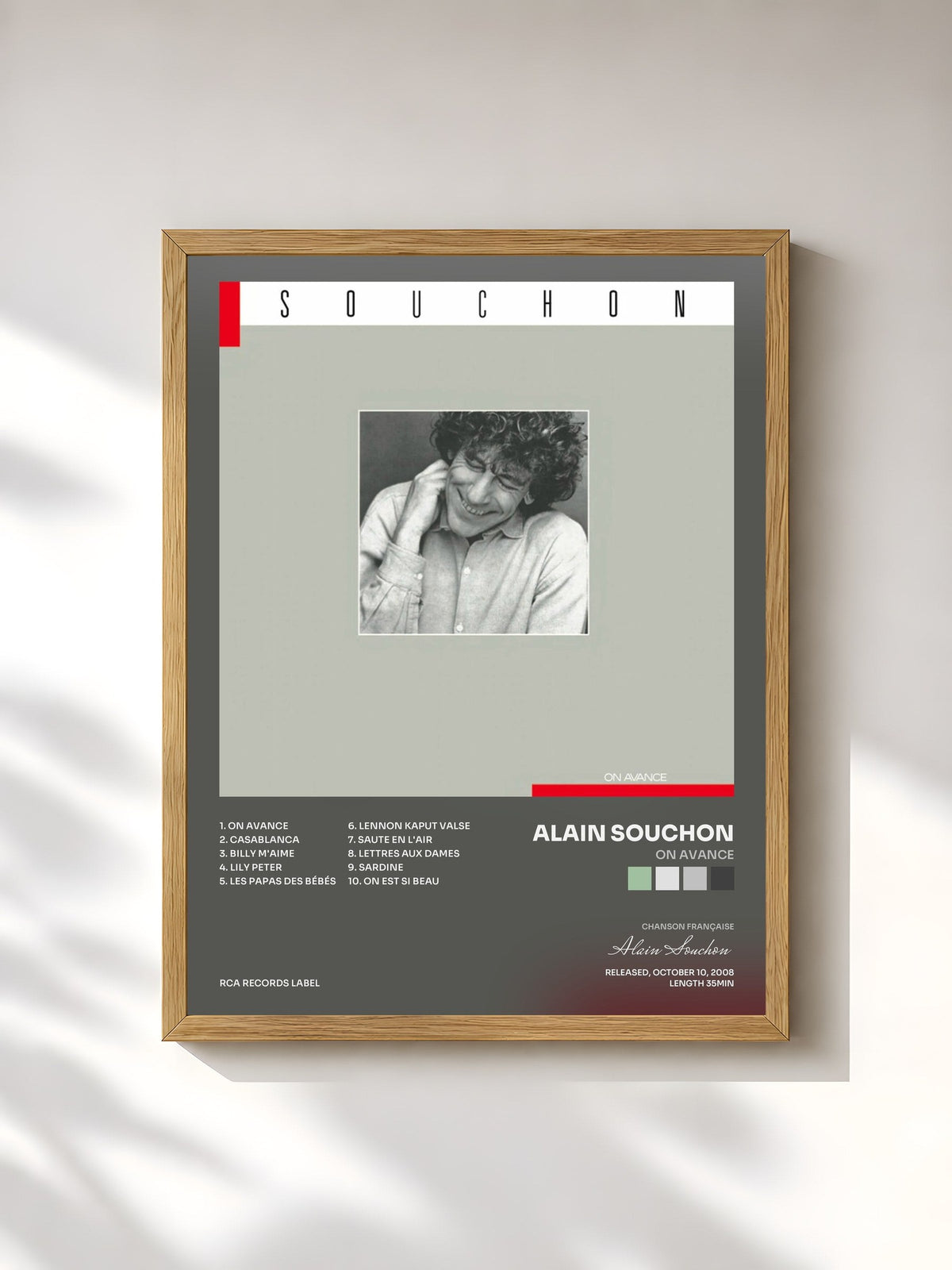 #bois Tableau de l'album On Avance de Alain Souchon, cadre en bois brut, imprimé et encadré en France
