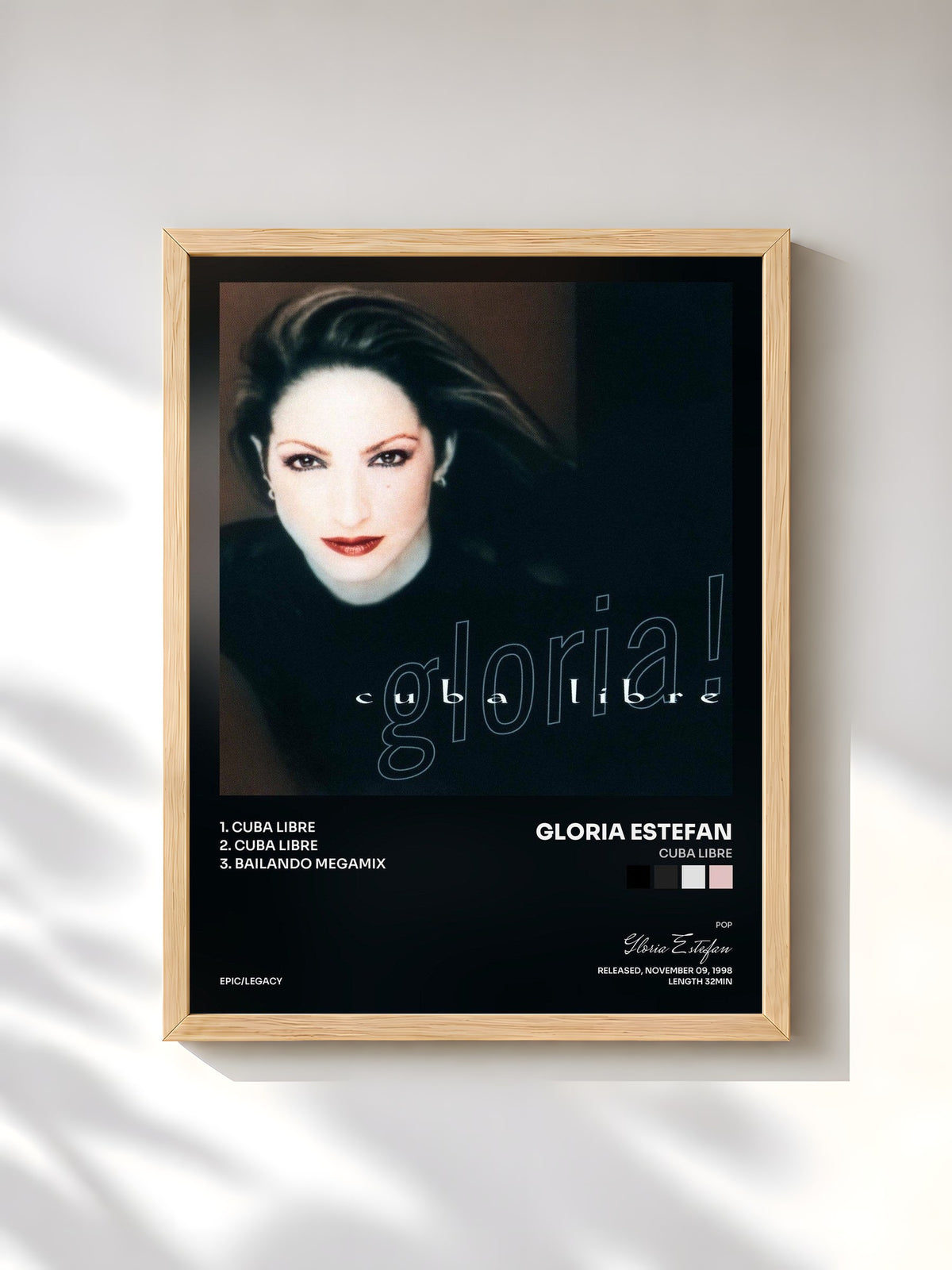 #bois Tableau de l'album Cuba Libre de Gloria Estefan, cadre en bois brut, imprimé et encadré en France