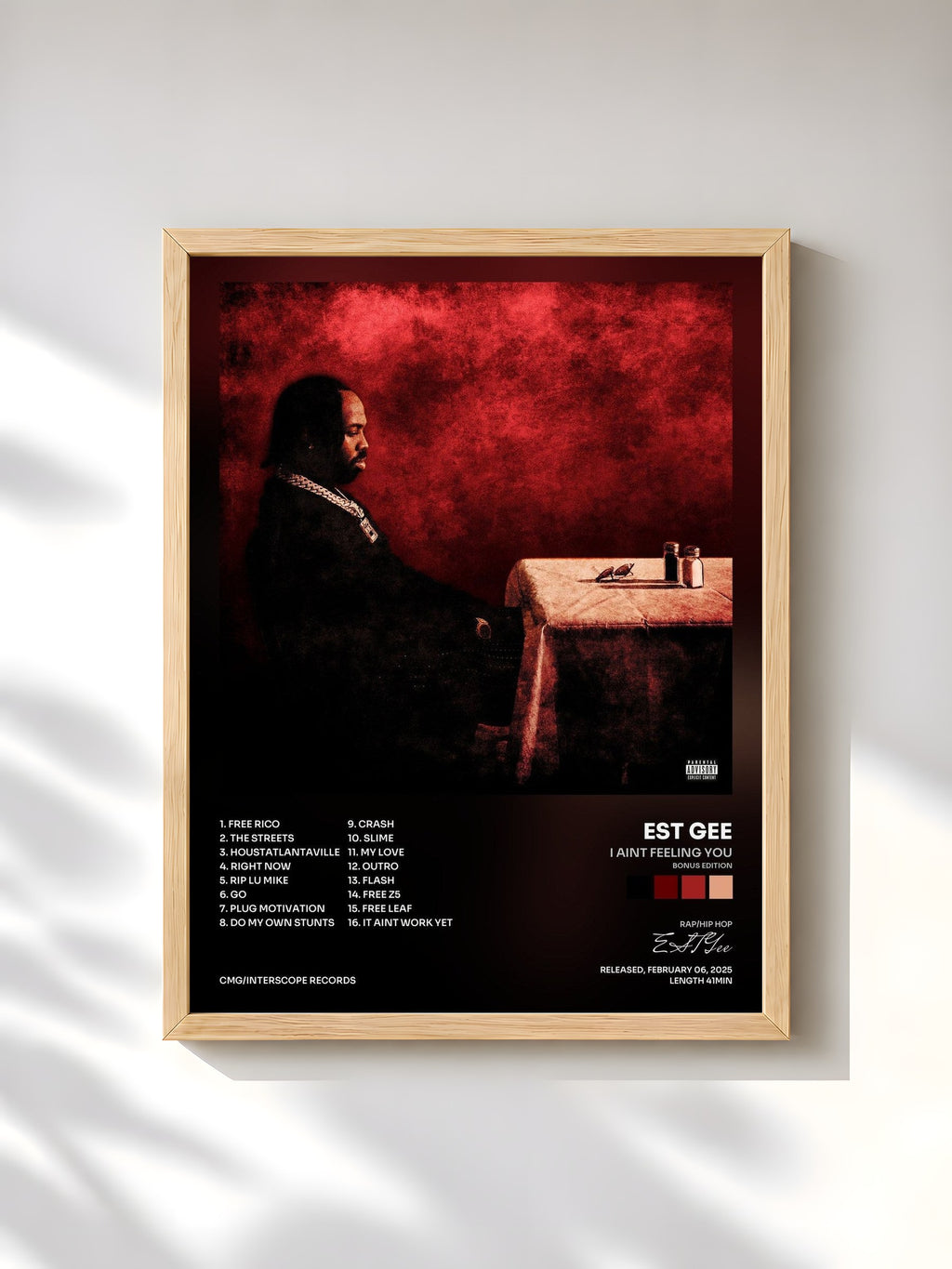 #bois Tableau de l'album I Aint Feeling You (Bonus Edition) de EST Gee, cadre en bois brut, imprimé et encadré en France